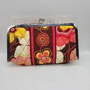 VERA BRADLEY CLUTCH PURSE KISS LOCK CLOSURE BROWN PRINTED